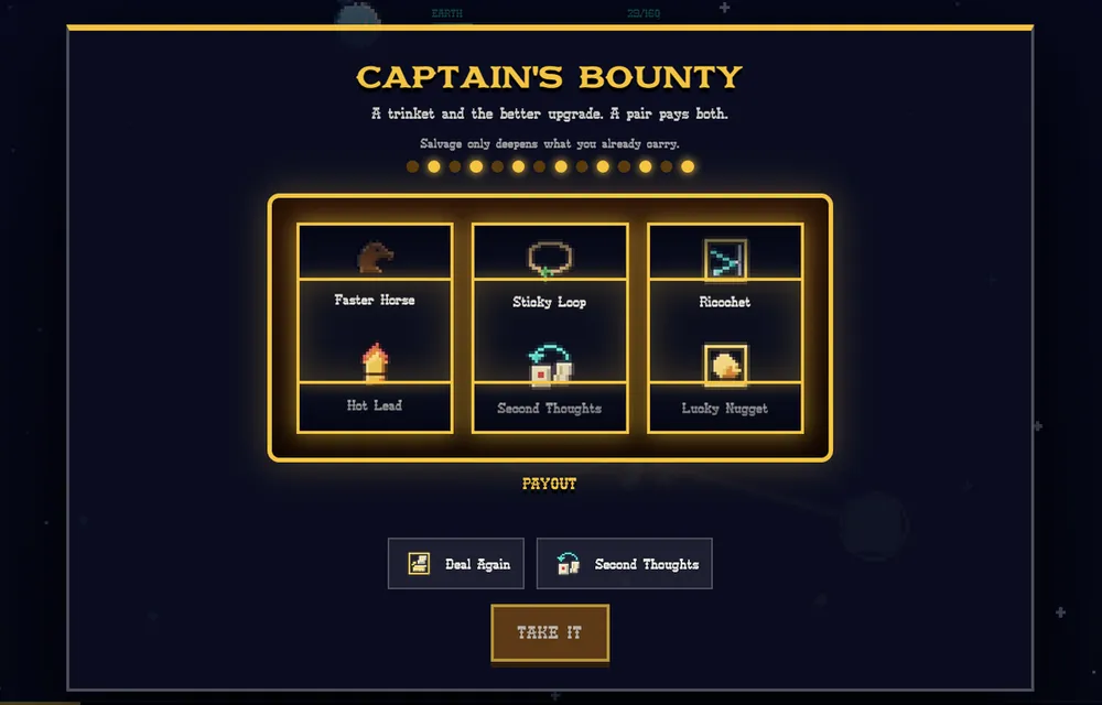 Captain's Bounty screen with six upgrades to claim