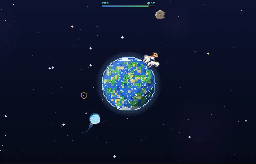 Riding the rim of a tiny Earth with its health bar full